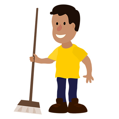 Illustration eines Hausmeisters mit Besen